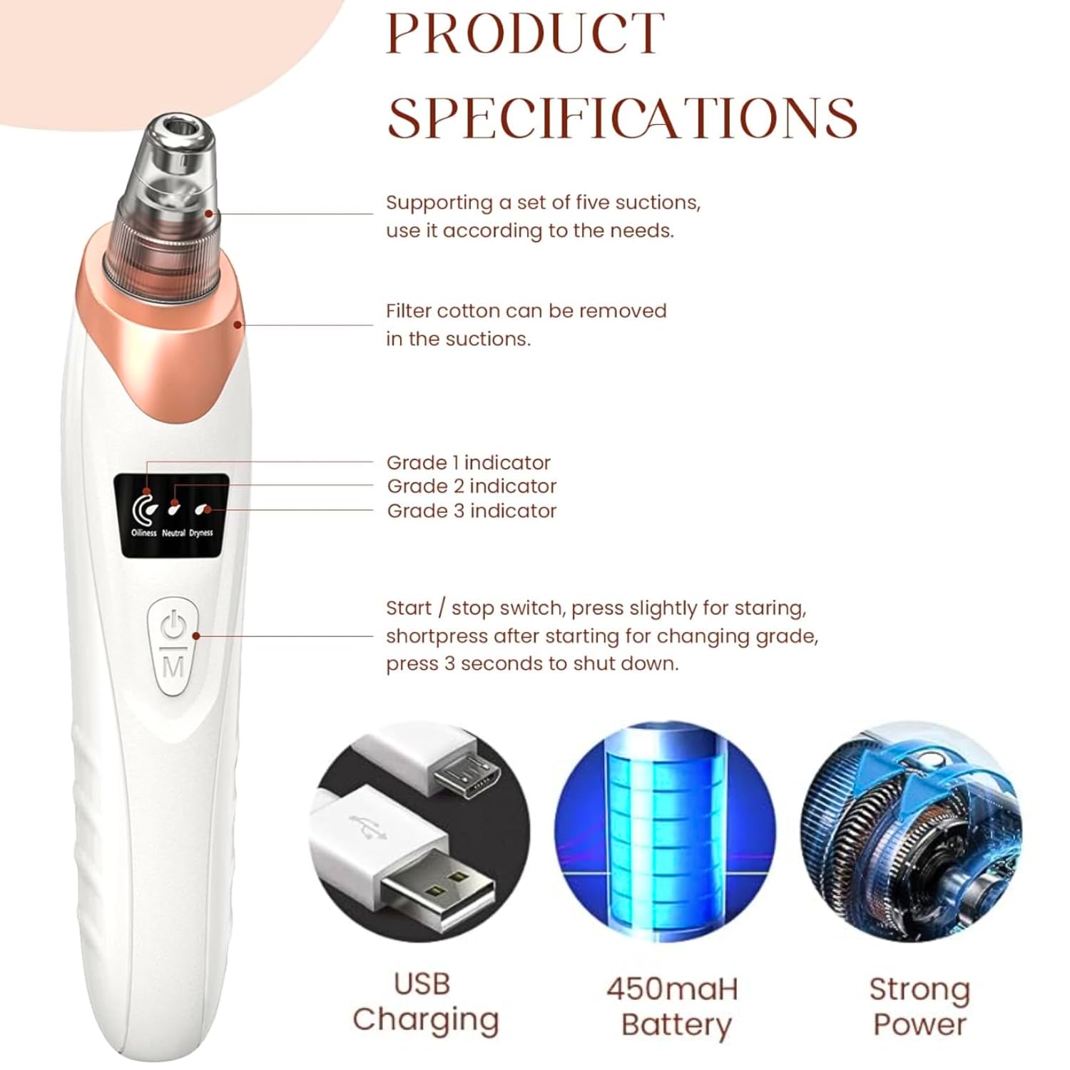 Blackhead Remover Vacuum, Electric Pore Vacuum Cleaner for Black Heads Removals, Deep Clean Facial Kit For Women, Rechargeable Pore Extractor Tool Blackhead Suction Device (Charge Before First Use)